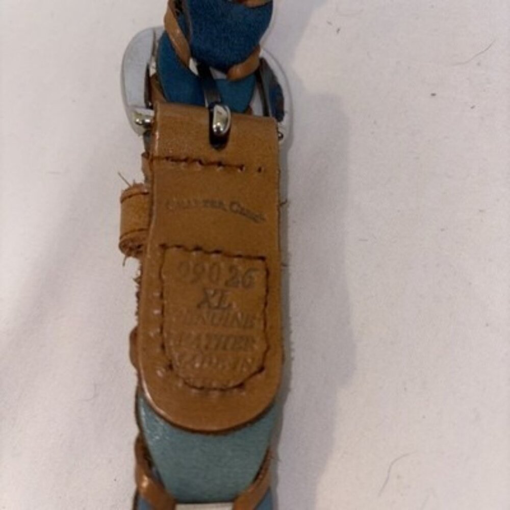 Vintage Charter Club Belt, Leather Interlocking Tan, Turquoise. XL  42” - Picture 3 of 5